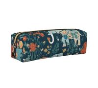 Gorgeous Meadows Pattern with Floral Elephant in Print Adults Pencils Case Office Travel Pouch Everday Supply Stationery Organizer