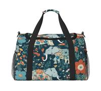 Gorgeous meadows pattern with floral elephant in Print Gym bag Large Capacity Hand Carry Bag Foldable Carry On Tote for Outdoor Activities