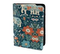Gorgeous meadows pattern with floral elephant in print Leather Card Case Travel Accessories Passport Holder Cover Wallet for Women Men, Black, One Size