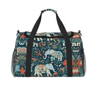 Gorgeous meadows pattern with floral elephant in print Overnight Bags for Women and Men Shoulder Bag Carry On Bag for Traveling Travel Essentials, Black, One Size