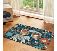 Gorgeous Meadows Pattern with Floral Elephant in Print Pet Feeding Mat Dog Mat for Food and Water Bowl Dogs Water Dispenser Mat Dogs Accessories