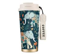 Gorgeous Meadows Pattern With Floral Elephant In Print Stainless Steel Insulated Travel Coffee Mug, Camping Mug,Coffee Tumbler For Men Women