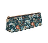 Gorgeous Meadows Pattern with Floral Elephant in Print Student Pencil Case Large Capacity Triangle Pouch Daily Essentials School College