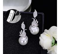 Gorgeous Micro Pave Cubic Zirconia Stones Color Women Dangling Drop Pearl Earrings Jewelry