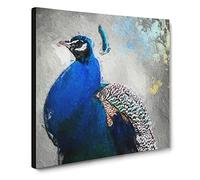 Gorgeous Peacock Bird Canvas Print | Gallery Wrapped 30mm Frame Wall Art | 14x14 inches | Ready to Hang | Modern Animals Picture | Living Room Bedroom Lounge Office