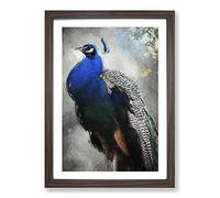 Gorgeous Peacock Bird Framed Print | A2 Walnut Framed Wall Art | Ready to Hang | Modern Animal Picture | Living Room Bedroom Lounge Office