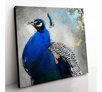 Gorgeous Peacock Bird Modern Canvas Wall Art Print Ready to Hang, Framed Picture for Living Room Bedroom Home Office Décor, 50x50 cm (20x20 Inch)
