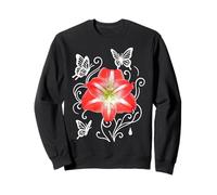Gorgeous Red Amaryllis and Butterflies on Black Shapes Mania Sweatshirt