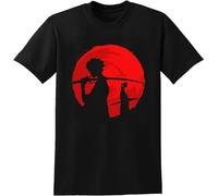 Gorgeous Red Moon Samurai Champloo T-Shirt Men's Manga Anime Short Sleeve Cotton Tee Unisex Tee Black