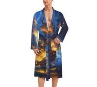 Gorgeous Sailing Battleships Mens Bathrobe Long Bath Robe Warm Spa Robe Nightgown Soft with Waist Belt
