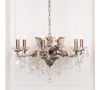 Gorgeous Shallow Cut Glass Chandelier - Antique Silver - 6 Branch