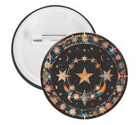 Gorgeous Stars And Moon Badge Metal Round Pins, Lightweight Brooch for Backpack, Fashion Button Pins Badge for Shirts, Jackets, Shawl Coat, Unisex, 20PCS, Tinplate, metal round pins