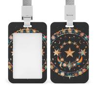 Gorgeous Stars and Moon Id Badge Holder,Name Tag Holder with Detachable Lanyard,Waterproof Design Id Card Holder for Office, Workplace