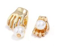Gorgeous Stud Earrings Asymmetric Ear Studs Shiny Pearl Lady Earrings Jewelry Set Earrings
