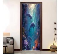 Gorgeous Underwater World Self Adhesive Door Stickers Art Door Film 82x200 cm Colorful 3D Wallpaper Decorative Wall Waterproof PVC Door Stickers for Living Room Bedroom Interior Doors Decoration