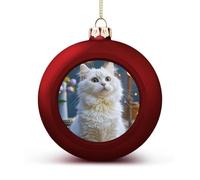 Gorgeous White Cat Christmas Ball Ornaments - Shatterproof Plastic Vintage Rustic Xmas Tree Decorations Pendant for Family Holiday Wedding Party Xmas Hanging Decoration