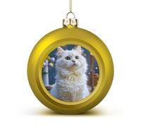 Gorgeous White Cat Christmas Ball Ornaments - Shatterproof Plastic Vintage Rustic Xmas Tree Decorations Pendant for Family Holiday Wedding Party Xmas Hanging Decoration