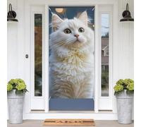 Gorgeous White Cat Door Banners for Front Doors, Spring Summer Decorative Door Cover Welcome Porch Banner Decoration Hanging Wall Background for Party Supplies Indoor Outdoor Home Decor