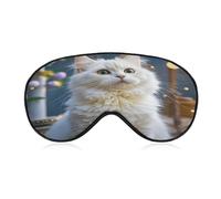 Gorgeous White Cat Eye Mask, Adjustable Strip, Blocks Light Sleep Mask, Sleep Eye Mask for Night Sleeping Travel Nap 8.1 * 4.1 Inches