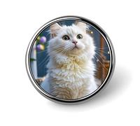 Gorgeous White Cat Lapel Pin Cute Metal Brooch Pin Fashionable Round Badge for Shirts, Hats, Jackets Unique Fashion Accessories Gift for Men & Women