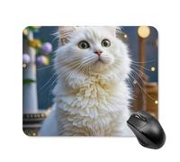 Gorgeous White Cat Mouse Pad Square Laptop Mouse Mat Cute Computer Mousepad Keyboard Pad Non-Slip Desk Pads for Gaming Office Work Home 20 * 25cm