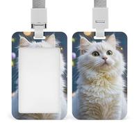 Gorgeous White Cat Retractable ID Badge Holder with Lanyard - Vertical Badge Reel,Keychain Clip,Name Tag Id Card Holder Protector for Nurse Officer Teacher Security Staff Women Men