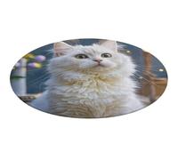 Gorgeous White Cat Round Area Rug Non Slip Backing Doormat Water Absorbent Plush Throw Low-Pile Non-Slip Floor Mat Carpet for Living Room Bedroom Entryway Nursery Room 90 * 90cm