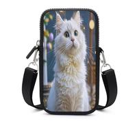 Gorgeous White Cat Small Crossbody Bag, Lightweight Cell Phone Purse with Strap, Travel Pouch Shoulder Bag for Women