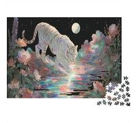 Gorgeous White Tiger Puzzles 1000 Piece Challenge Toy Adults And over 12 Years Old Impossible Jigsaw Puzzle Educational Challenge Home Decoration Gift 52x38cm/1000pcs