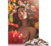 Gorgeous Woman Flower Bath Puzzle Family Fun Paper Rectangular Jigsaw Puzzle for Kids And Adults Age 12 Years Up Birthday Present 1000pcs (75x50cm)