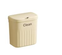 Gorger Flip-Top Wall Bin - 12L Slim Bathroom Bin with Lid Lock, Space Saving Pedal Bin for Cupboard Doors, Plastic Waste Bin with Mounting Clips (Cream color)