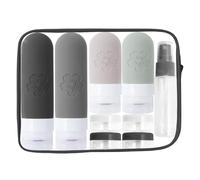 Gorger Silicone Travel Bottles 17 Piece Set - Leak-Proof 100ml Toiletry Containers for Airplanes, BPA-Free Squeeze Bottles with Labels in Washable Pouch (Black)
