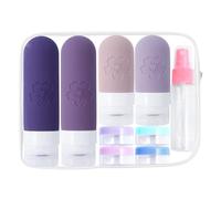 Gorger Silicone Travel Bottles 17 Piece Set - Leak-Proof 100ml Toiletry Containers for Airplanes, BPA-Free Squeeze Bottles with Labels in Washable Pouch (Purple)