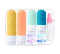 Gorger Silicone Travel Bottles 17 Piece Set - Leak-Proof 100ml Toiletry Containers for Airplanes, BPA-Free Squeeze Bottles with Labels in Washable Pouch (Orange)