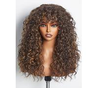 GORGIUS Veralux Blend Shaggy Haircuts Natural Highlight Curly Wigs with Bangs Crafted with Style-Archive Technology: Premium Fiber & Remy Human Hair Blended, Realistic Look with True Scalp