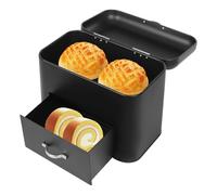 Gorgivous 2 Layer Metal Bread Boxes Countertop Bread Storage Bin Oraganizer with Top Lid and Drawers for Storing Breads Pastries Doughnuts Cookies Grains - Black