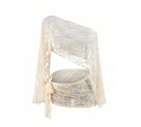 GORGLITTER Beach Coverups for Women UK Lace Sheer Off Shoulder Poncho Top and Tie Knot Skirt Sets Swimsuits Coverup Apricot X-Small