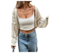 GORGLITTER Crochet Tops for Women UK Hollow Out Open Front Crop Cardigans Long Sleeve Lightweight Bolero Shrugs