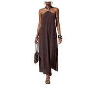 GORGLITTER Elegant Wedding Guest Dresses for Women UK Metal Decor Halter Neck Slit A Line Flowy Maxi Dress for Date Party Vacation Brown X-Large