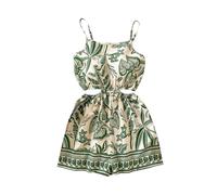 GORGLITTER Girl's Boho Tropical Graphic Cami Jumpsuits Sleeveless Summer Romper Cutout Wide Leg Shorts One Piece Outfit White 11Y