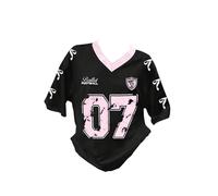 GORGLITTER Girl's Number Jersey Shirts Oversized Bow Graphic Tees V Neck Half Sleeve Going Out Tops Age 8-12 Years Black 9Y