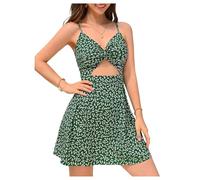 GORGLITTER Girl's Sleeveless Summer Dresses A Line Flared Mini Cut Out Twist Front Cami Dress Boho Party Sundress Green 14Y