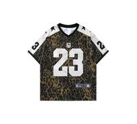 GORGLITTER Men's Leopard Number Graphic Jersey Shirts Colorblock V Neck Short Sleeve Y2k Sports Tee Tops
