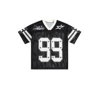 GORGLITTER Men's Y2k Jersey Tops Number Striped V Neck Short Sleeve T Shirt