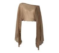 GORGLITTER Off The Shoulder Tops for Women See Through Mesh Long Sleeve Crop Tee Shirts Concert Outfits Brown X-Small