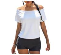 GORGLITTER Off The Shoulder Tops for Women Short Sleeve Slim Fit Crop Tee Top Summer Casual Basic Tshirts White Medium