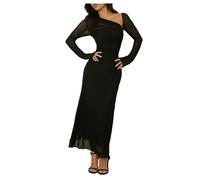 GORGLITTER Petite Dresses for Women UK Asymmetrical Mesh Sheer Ruched Bodycon Pencil Elegant Maxi Dress Black Large