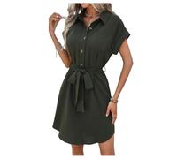 GORGLITTER Summer Shirt Dresses for Women UK Button Front Collared Dolman Sleeve Belted Knee Length Casual Beach Dress Army Green Medium