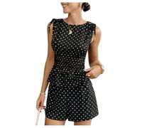 GORGLITTER Tracksuit Womens Full Set Polka Dots Tie Shoulder Peplum Tank Top Wide Leg Mini Shorts Co Ord Set Resort Wear 2 Piece Outfits Black Small