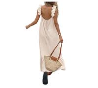 GORGLITTER Women's 3D Floral A Line Ruffle Maxi Dresses Backless Loose Cami Sundress Summer Wedding Guest Beach Holiday Dress Apricot L